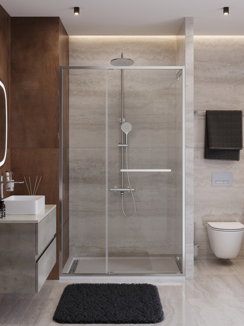 Душевая дверь Cezares LUX-B-FS-11-120-C-GM, 120х195, профиль оружейная сталь, стекло прозрачное