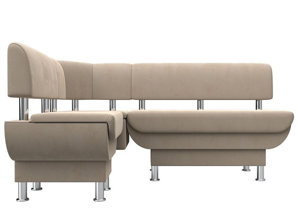 Диван кухонный угловой Альфа левый угол, Бежевый, Велюр, 116684L