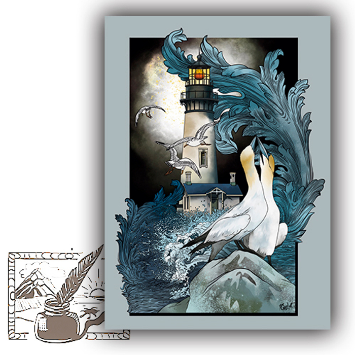 Открытка почтовая. Гусева Ольга. Маяк и чайки.