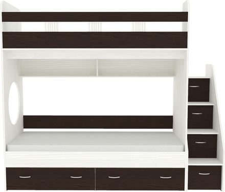 Двухъярусная кровать КарИВи Юниор 1 80x160 Белое Дерево Венге