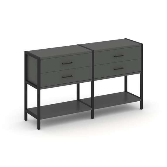 Shelf System Двухсекционный стеллаж двухярусный с ящиками SN.STM-222 Антрацит/Металл Черный 1590*400