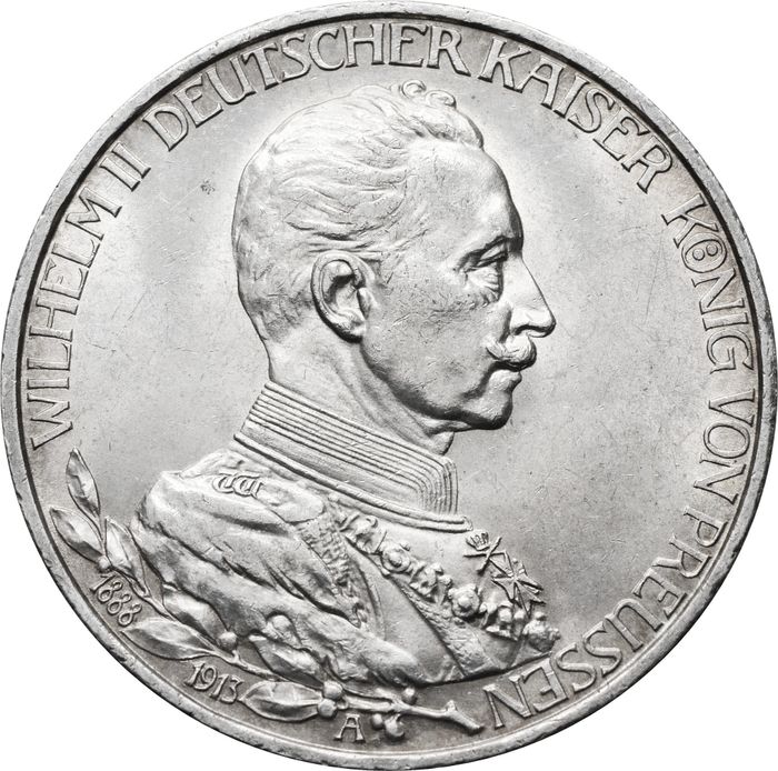 3 марки 1913 Германская Империя, Пруссия «25 лет правлению Вильгельма II»