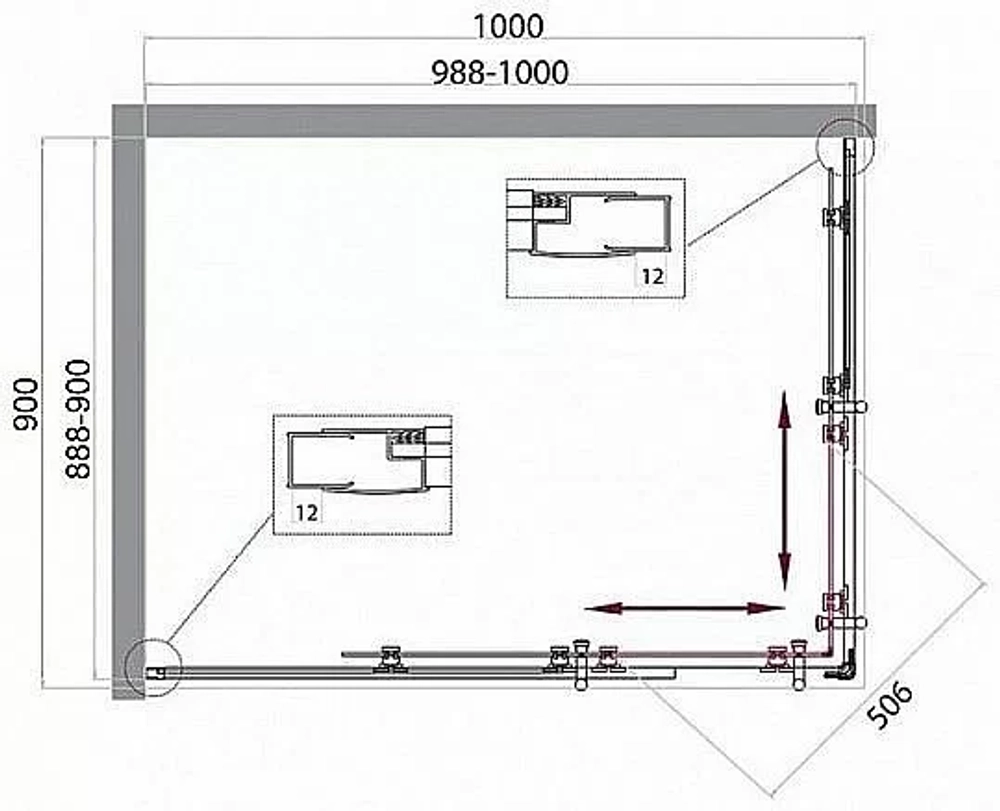 Душевой уголок BelBagno UNO 195-AH-2 100x90 матовый/хром