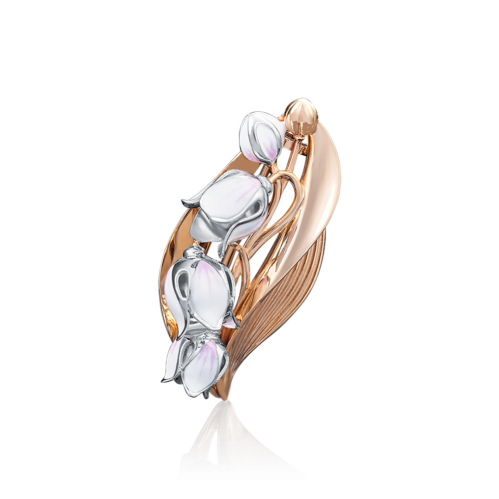 Брошь «Ландыш» из комбинированного золота с эмалью