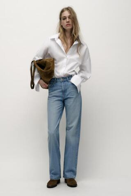 ZARA ДЖИНСЫ Z1975 REGULAR FIT LONG LENGTH С ВЫСОКОЙ ПОСАДКОЙ, ГОЛУБОЙ