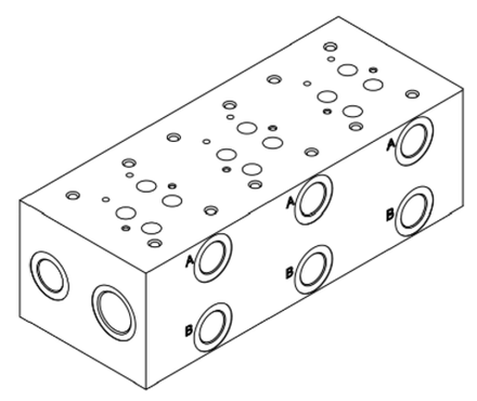 EM207/3Y - Плита для распределителей и клапанов Ду16, трехместная, ISO 4401-07 / CETOP07, P-A-B= G1", T=G11/4", MA-MB=G1/4", сбоку