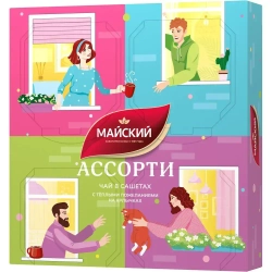 Чайное ассорти Майский Окна: Сердце Цейлона, Сладкая малина, Душистый чабрец, Ароматный бергамот, 20 шт
