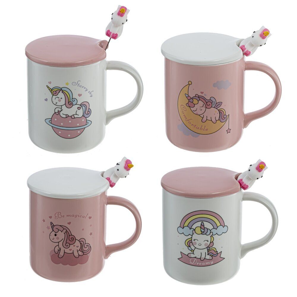 GAEM Кружка с крышкой и ложкой, 350 мл, L11,5 W8 H9,5 см, 4в.