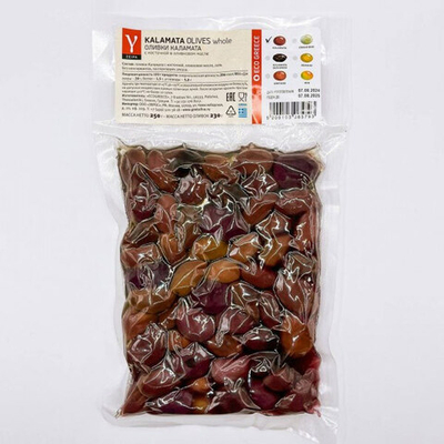 Оливки каламата с косточкой в вакууме, EcoGreece, 250 г
