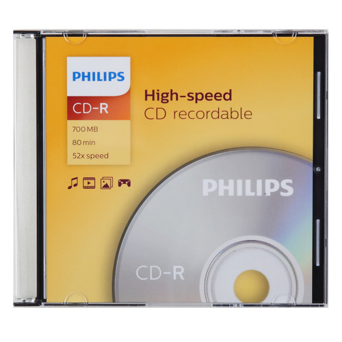 Диск CD-R PHILIPS, 700 Мб 52x Slim Case (1 штука), CR7D5SF01/97