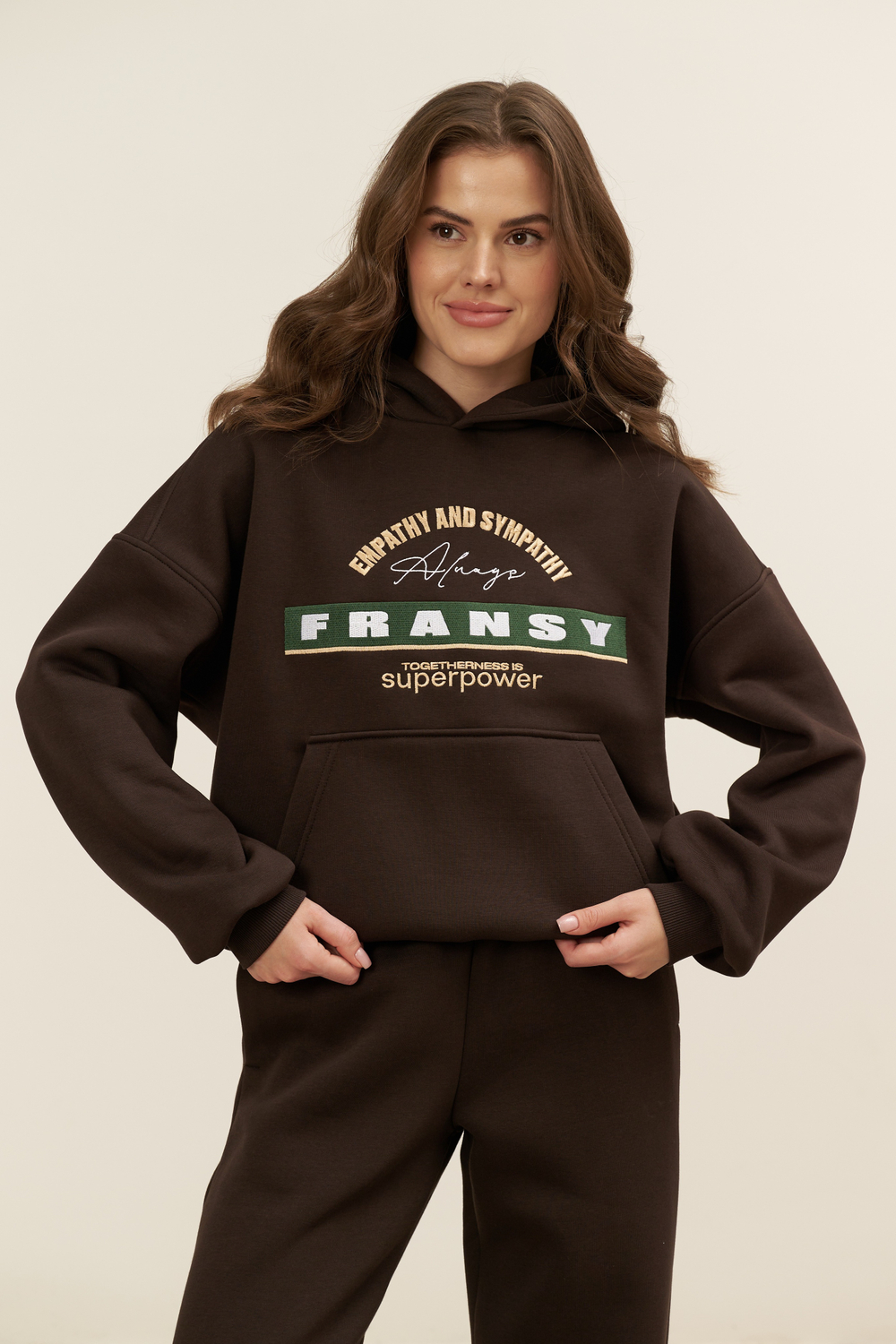 Худи 02 EMPATHY AND SYMPATHY, с начесом, горький шоколад
