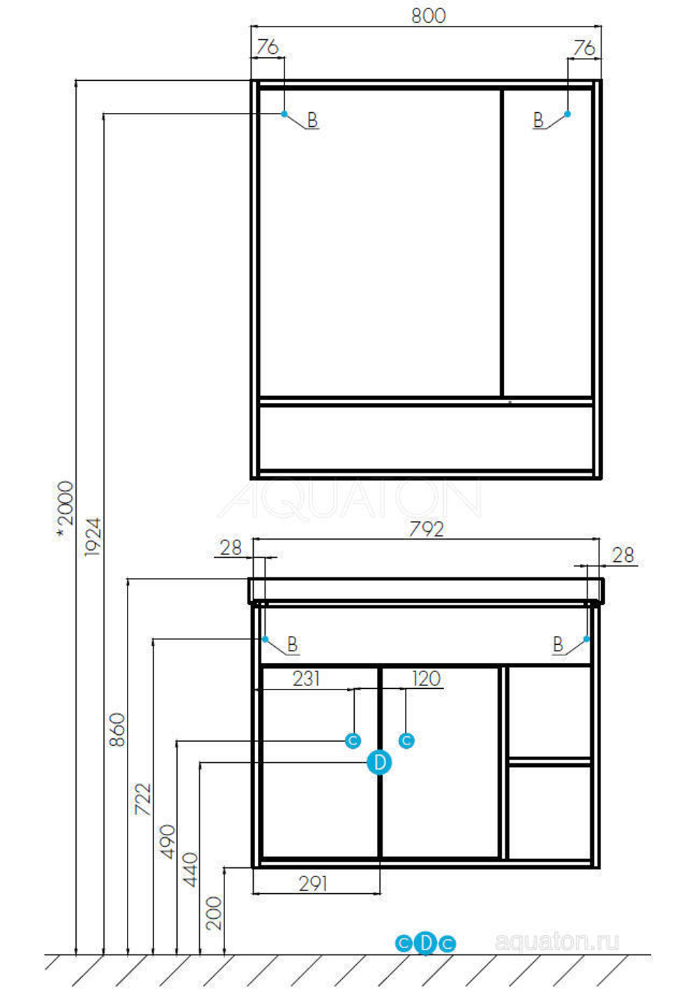 Тумба под раковину Aquaton Флай 80 белый, дуб крафт  1A237401FAX10