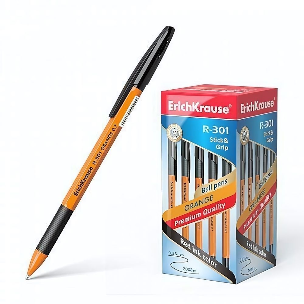 Ручка шариковая 0,7 мм, черная &quot;R-301 Orange Stick&amp;Grip&quot; (ErichKrause)