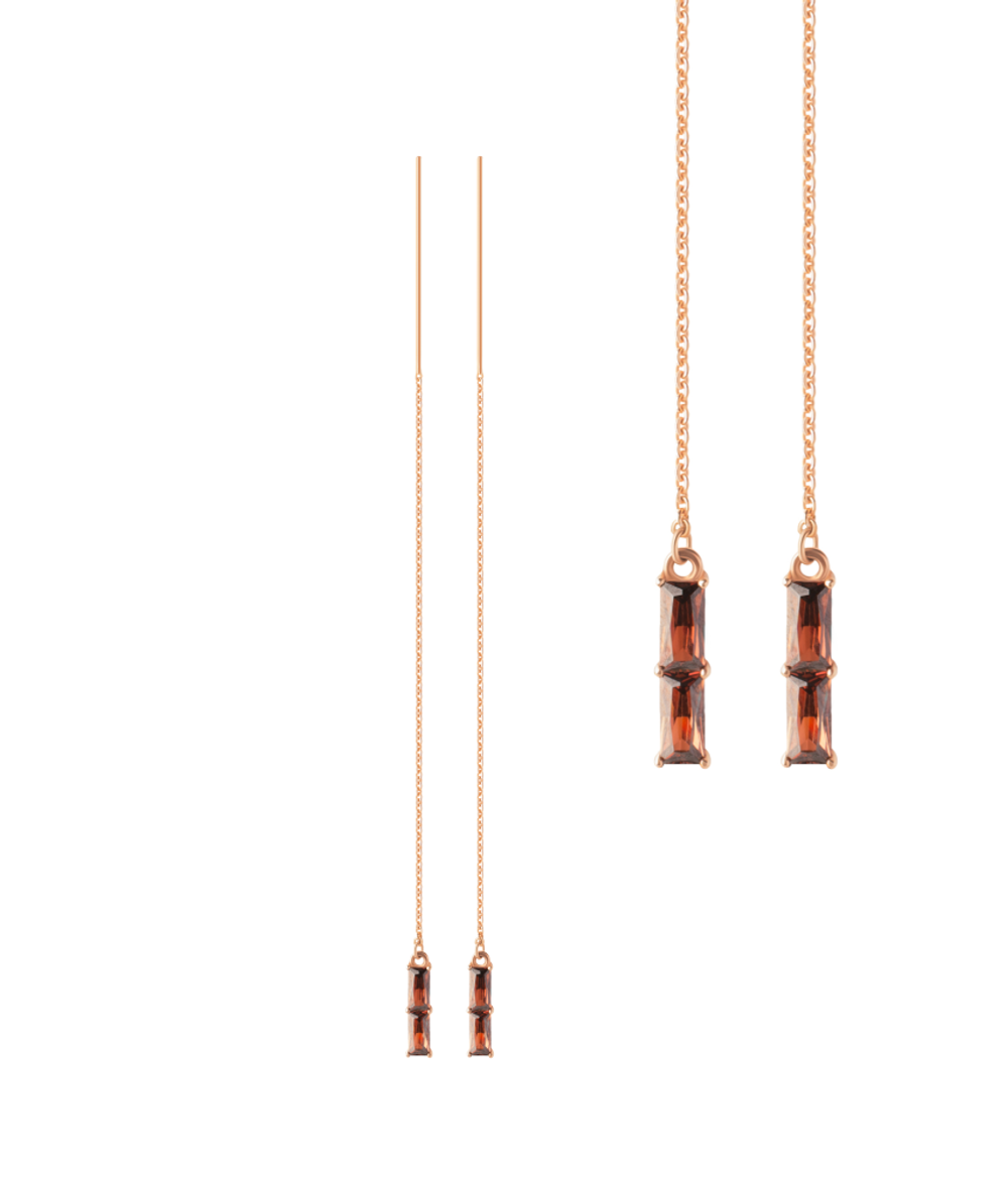 Моносерьга-продёвка из серебра со вставками из розово-коричневых фианитов