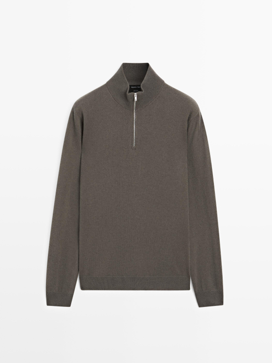 Massimo Dutti Свитер с воротником-стойкой и застежкой-молнией, серый