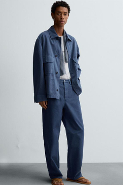 ZARA БРЮКИ STRAIGHT FIT, СИНИЙ