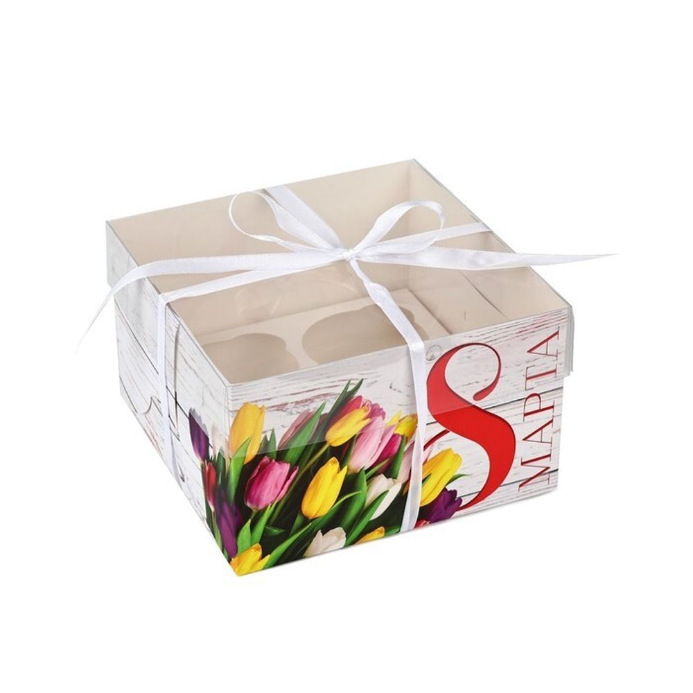 Коробка для капкейка "8 Марта", 16*16*10 см