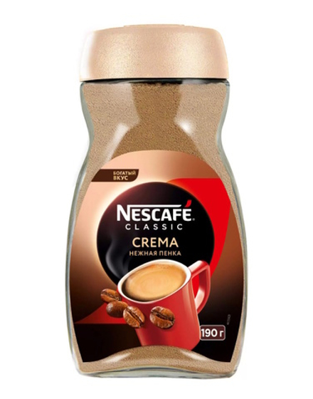 Кофе растворимый "Nescafe Classic CREMA" Нежная пенка 190г.