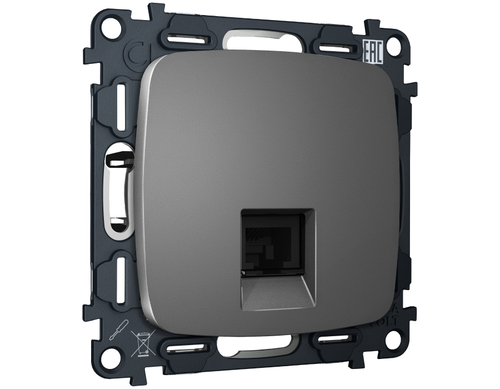MO662005 Комплект механизма компьютерной розетки RJ-45 экранированной с автоматической защитной шторкой OMEGA Антрацит серый QUANT (OP6620, VM185)