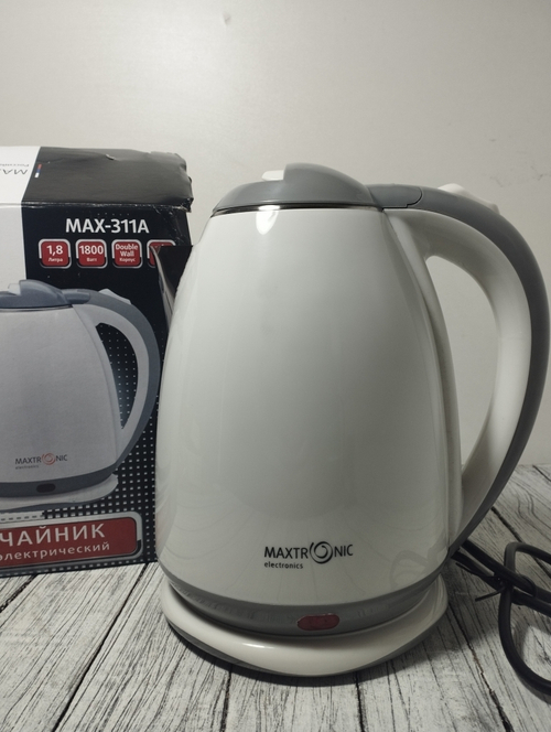 Чайник 1,8л нерж Maxtronic 1500Вт бело-серый  пластик 311А MAX