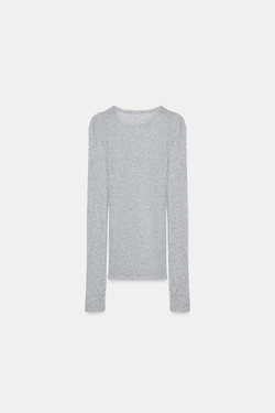 ZARA ФУТБОЛКА ИЗ ХЛОПКА SUPIMA®, СЕРЫЙ МЕЛАНЖ