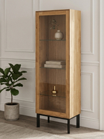 Шкаф-витрина дизайнерская из массива дуба Виби 151х50х31 в стиле лофт, на металлических ножках