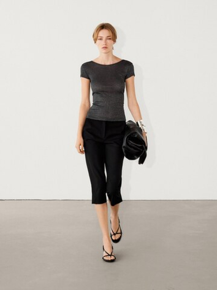 Massimo Dutti Футболка из полупрозрачной ткани, черный