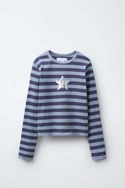 ZARA ФУТБОЛКА С ВЫШИВКОЙ И ПАЙЕТКАМИ, ПОЛОСКИ