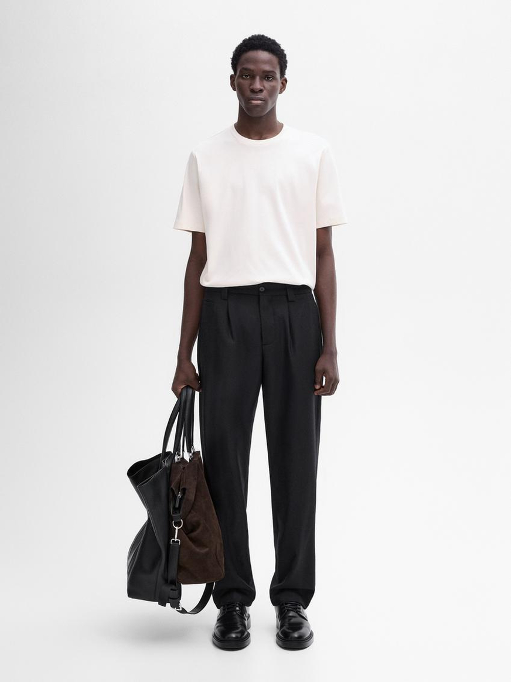 Massimo Dutti Хлопковая футболка с круглым вырезом, натуральный