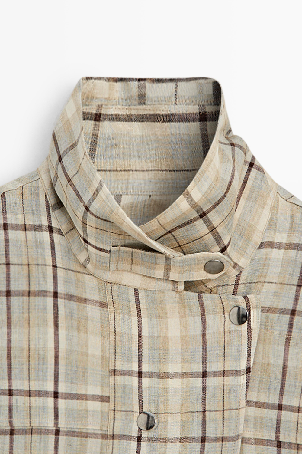 Massimo Dutti Рубашка в клетку из 100% льна на кнопках, светло-голубой