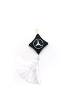 Ромб объемный на присоске MERCEDES (экокожа, черный, белая вышивка, кисть)