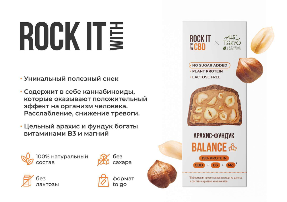 Rock it Батончик ФУНДУК CBD с конопляным протеином и экстрактом CBD, 40гр