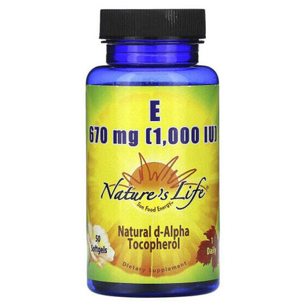 Витамин Е Nature's Life, Витамин E, 670 мг (1000 МЕ), 50 мягких таблеток