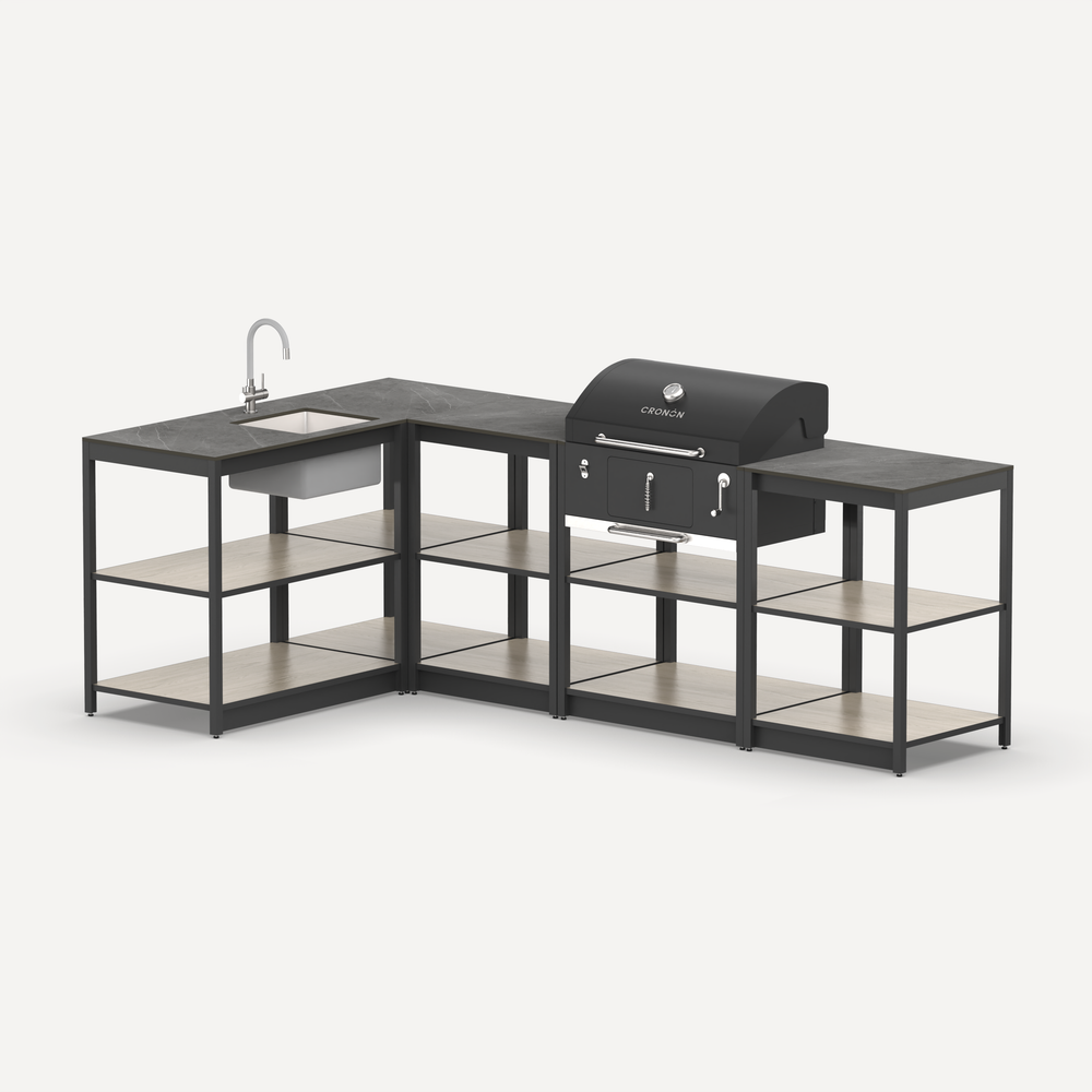 Угловой мангальный комплекс Lounge M-112SB, 2.6x1.5 м, дуб сонома/черный мрамор