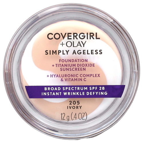 Covergirl, Olay Simply Ageless, тональный крем, SPF 28, оттенок 205 слоновая кость, 12 г (0,4 унции)