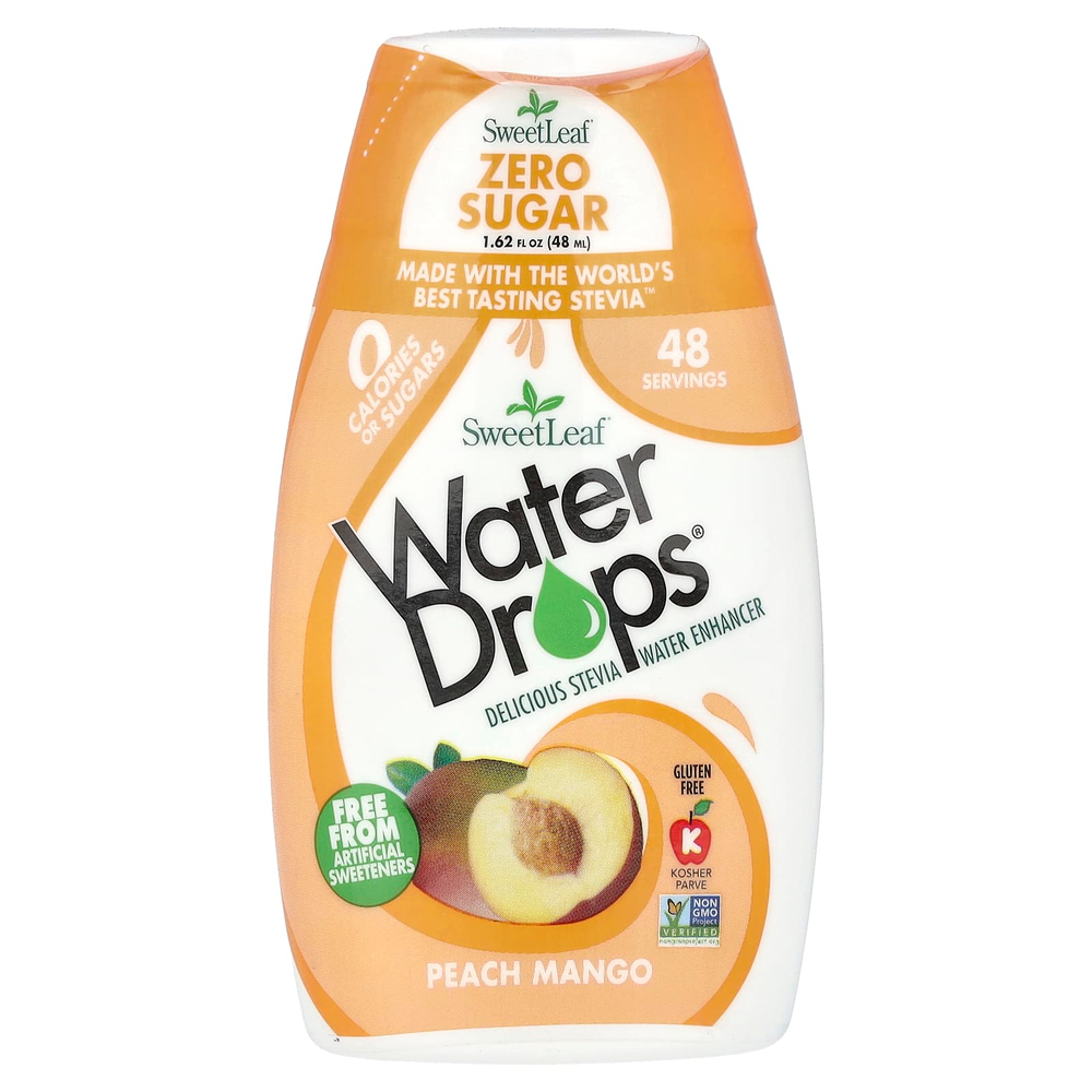 SweetLeaf Stevia, Water Drops®, вкусная стевия, усилитель воды, персик и манго, 48 мл (1,62 жидк. Унции)