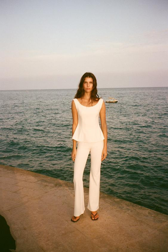 ZARA БРЮКИ FLARE ИЗ КРЕПА, БЕЛЫЙ