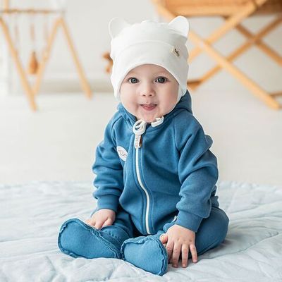 Warm hooded jumpsuit 3-18 months - Denim