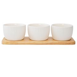 Набор из 3 чаш на деревянной подставке Soft Ripples, Dual Glazing, 200 мл