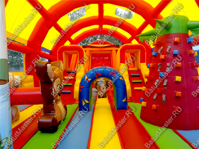 Надувной батут "Страна Сафария" с крышей и высокими горками 13*7*6 м