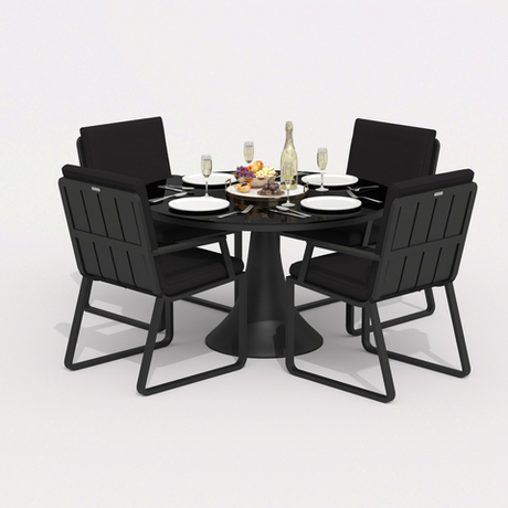 Обеденная группа Ideal Patio ДИВА АЛЬБА  каркас карбон, стол стекло диа 110, ткань черная