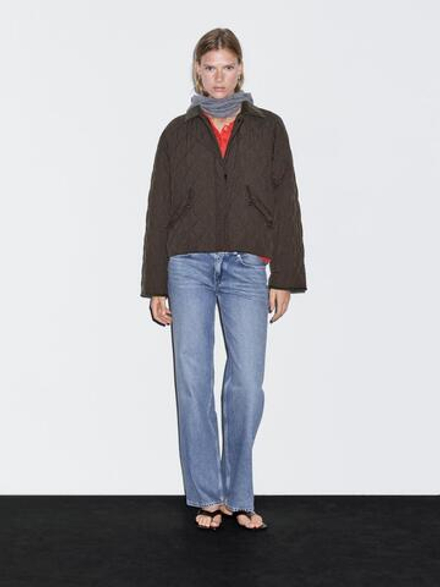 Massimo Dutti Короткая легкая куртка с вельветовой деталью, хаки