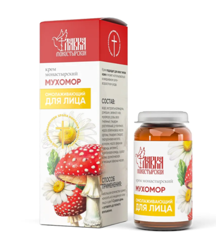 Крем монастырский мухомор «Омолаживающий», стекло, 30 мл, «Монастырская лавка»