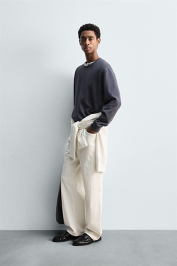 ZARA ТОЛСТОВКА SOFT С КРУГЛЫМ ВЫРЕЗОМ И ЭФФЕКТОМ ПОТЕРТОСТИ, ЛИНЯЛЫЙ СИНИЙ