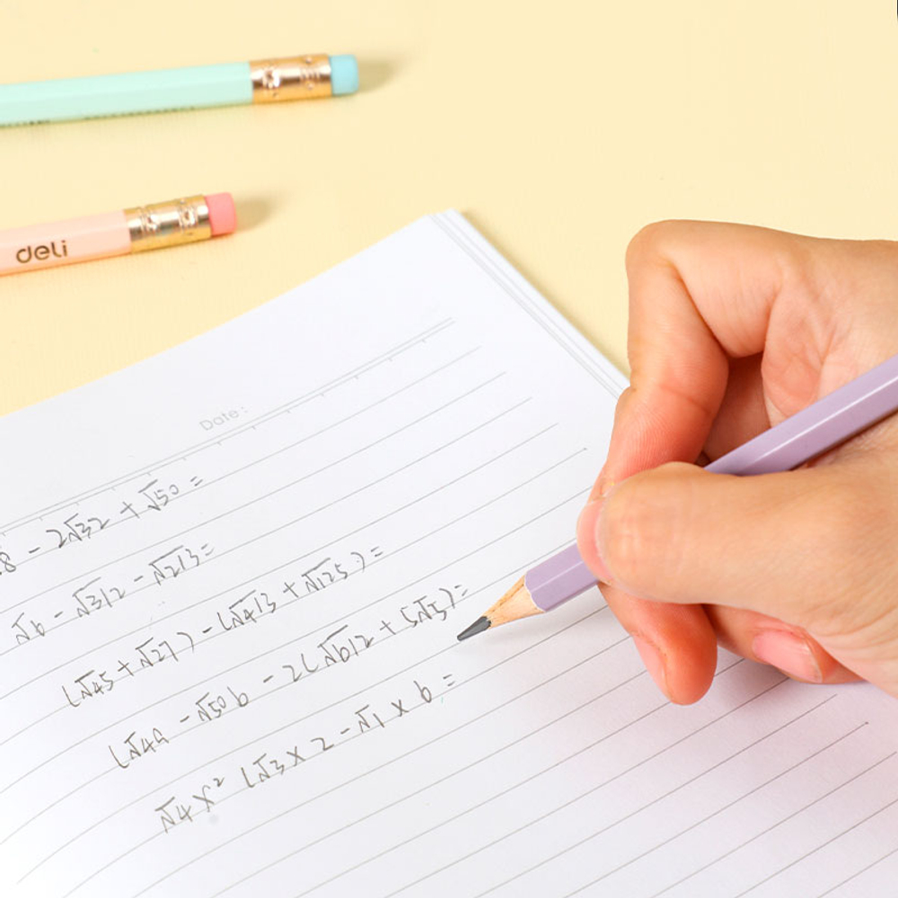 Карандаш DELI "Macaron" С025, НВ, шестигранный корпус, дерево, с ластиком, ассорти