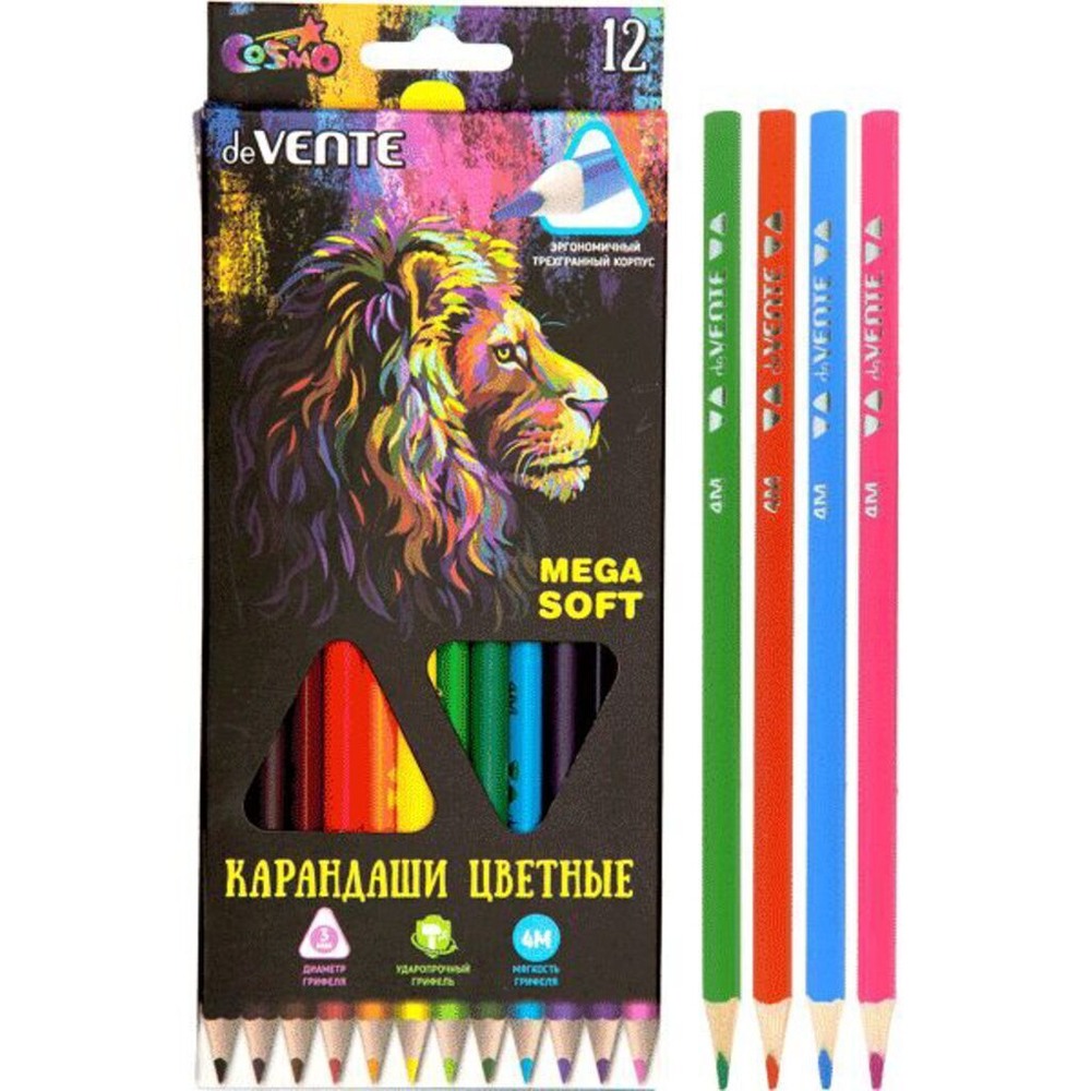 Карандаши цвет. 12цв deVENTE Trio Mega Soft  4М трёхгранные