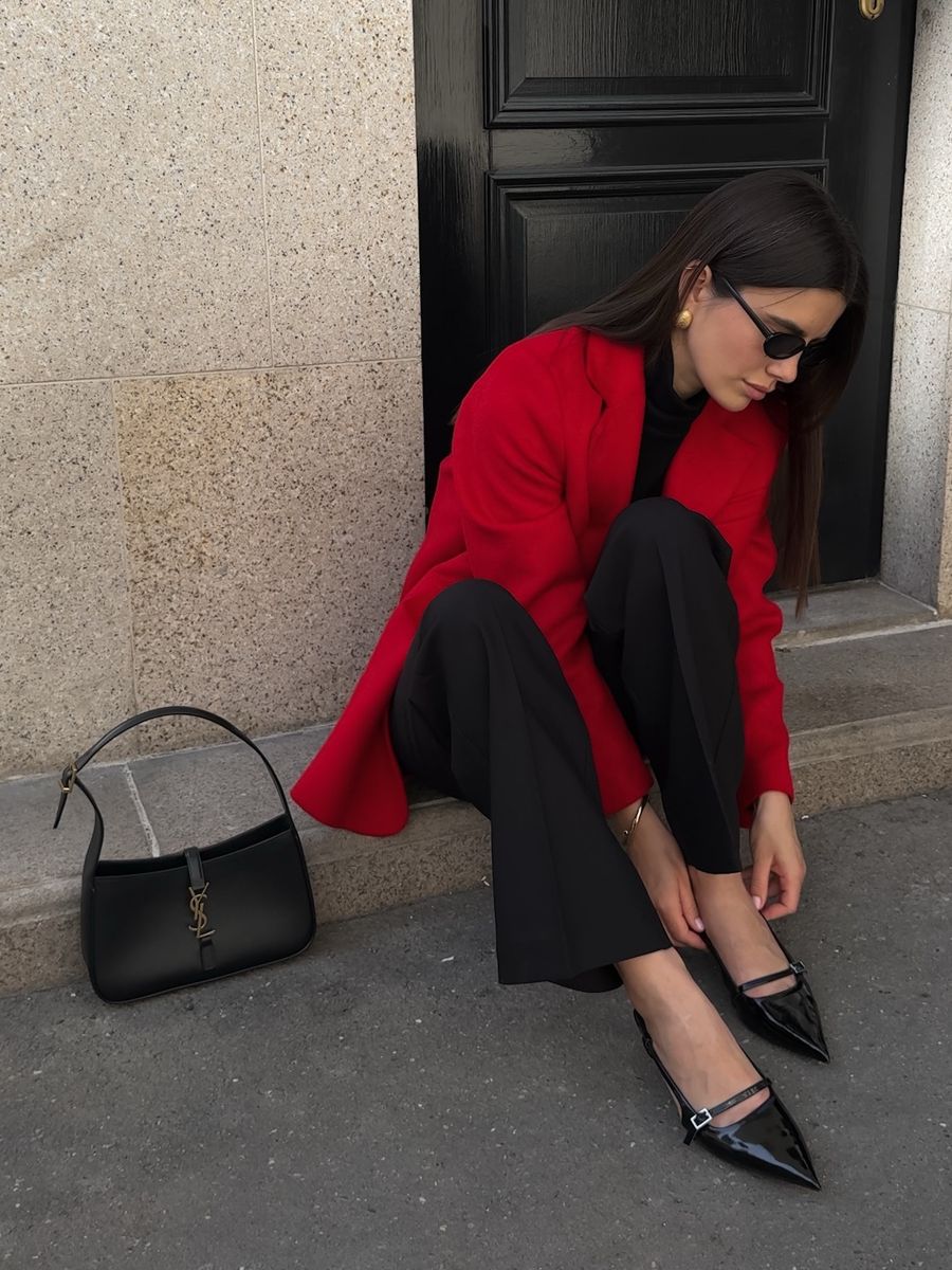 Пальто из смесовой шерсти укороченное красное