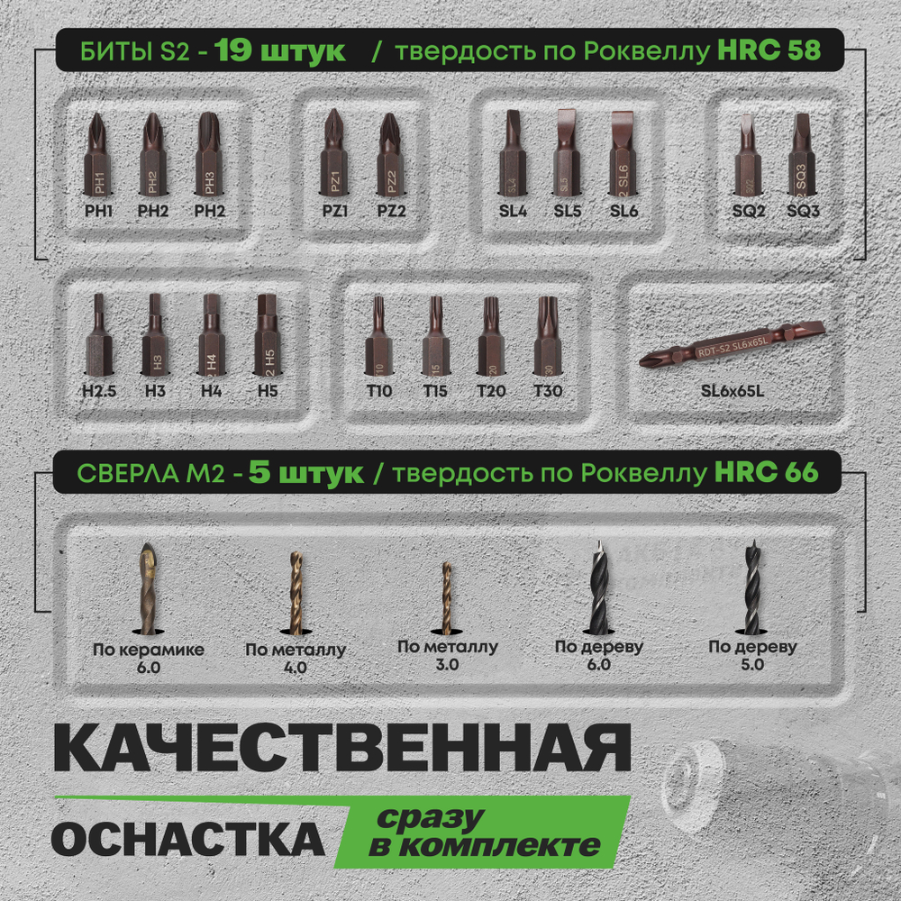 Бесщеточный аккумуляторный шуруповерт HIBIRU SRW16, 16.8В 55Нм, блокировка шпинделя, металлический патрон, кейс, оснастка в комплекте