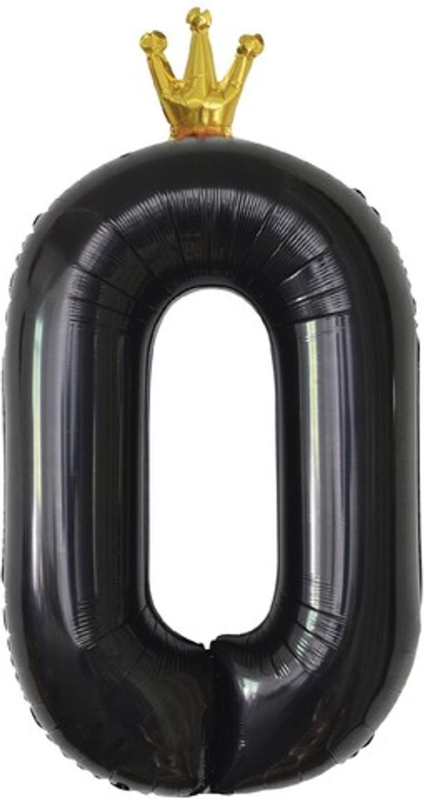 К Шар (40''/102 см) Цифра, 0 Золотая корона, Черный (БГ-60)