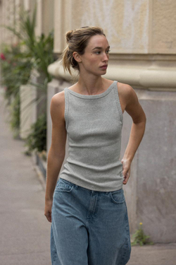 ZARA ТОП ХАЛТЕР В РУБЧИК, СЕРЫЙ МЕЛАНЖ